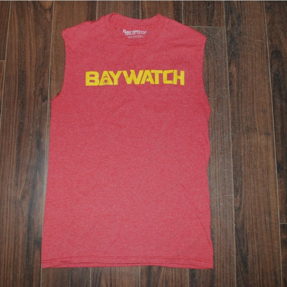 Baywatch Bay Watch Muscle Tank Top Shirt Sleeveless Red Small Chest 34" Cotton